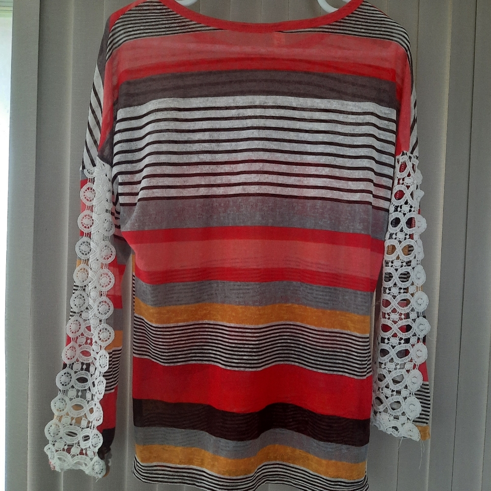 Hyx sheer stripe shirt with lace sleeves size M
